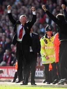 Sir Alex Ferguson, Manchester United's iconic manager, celebrates a victory. Discover Sir Alex Ferguson's origins and journey in this article.