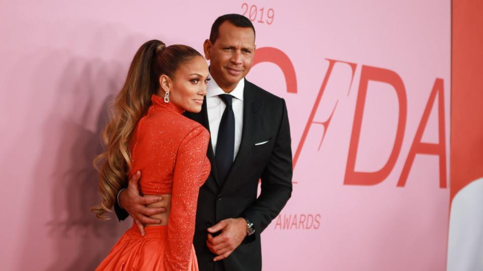 Jennifer Lopez and Alex Rodriguez smiling at an event.