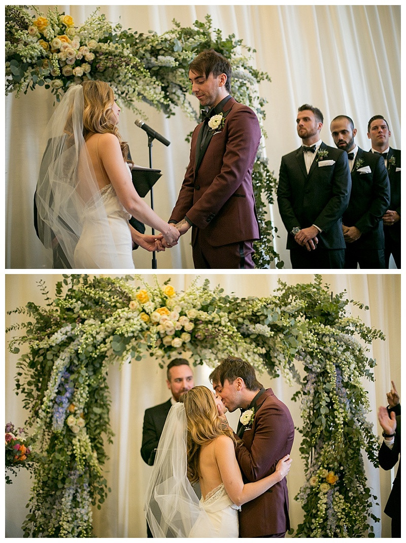 Lisa and Alex Gaskarth posing for formal wedding portraits, capturing their elegance and happiness as newlyweds.