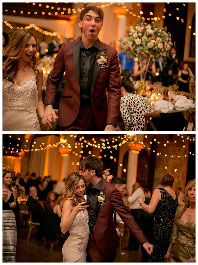 The wedding centerpieces on the tables at Lisa and Alex Gaskarth's reception, showcasing the floral and decorative elements.