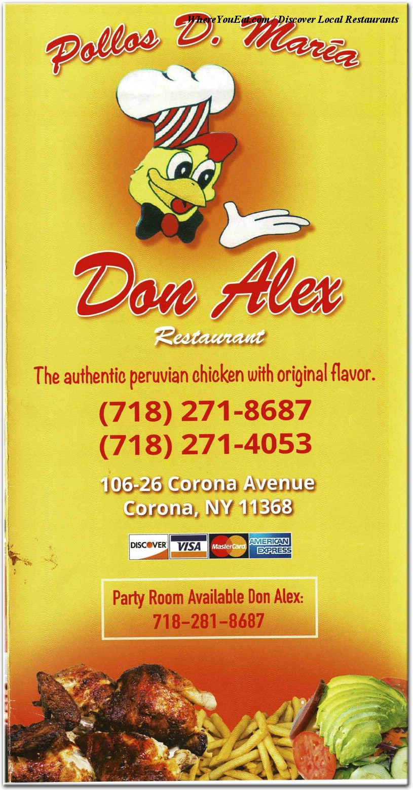 Peruvian Menu at Don Alex Restaurant in Corona Queens