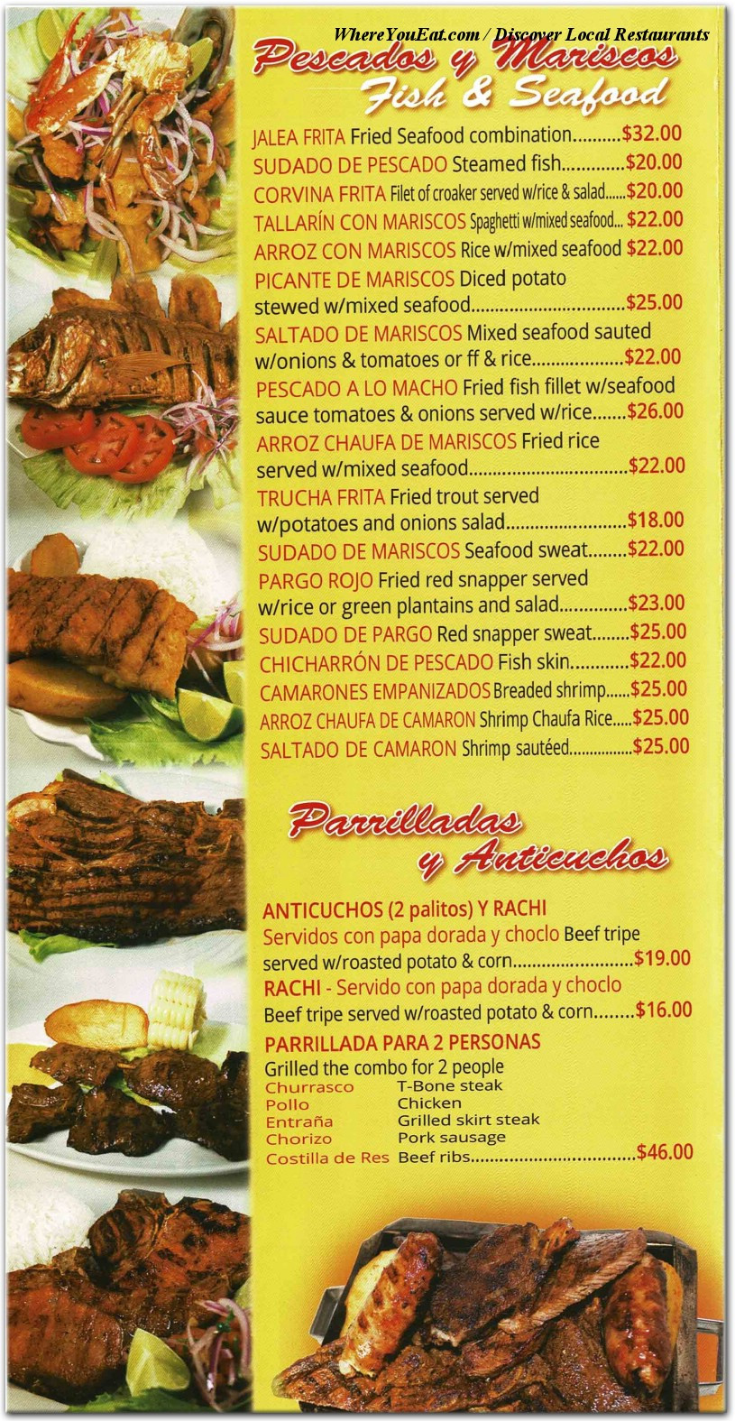 Don Alex Restaurant Menu Page with Drink Selections and Desserts