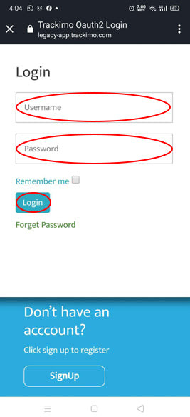 Tracki account login popup window during Alexa skill setup