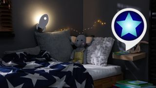 Alexa device emitting a soft night light glow, illustrating the gentle illumination provided by this sleep skill.