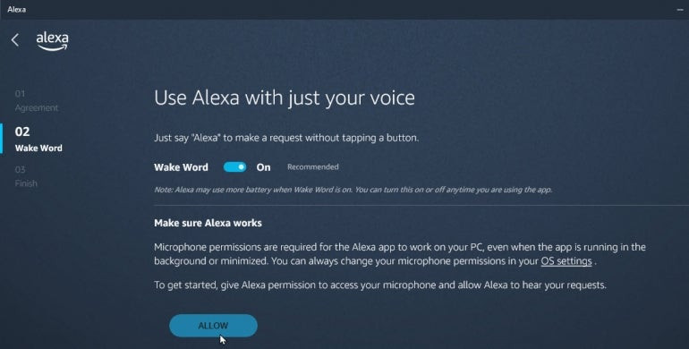 Allow microphone access for Alexa on Windows 11