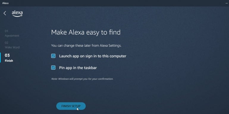 Finish the Alexa app setup process on Windows 11