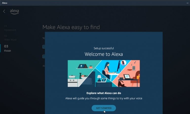 Click Get Started to use Alexa on Windows 11