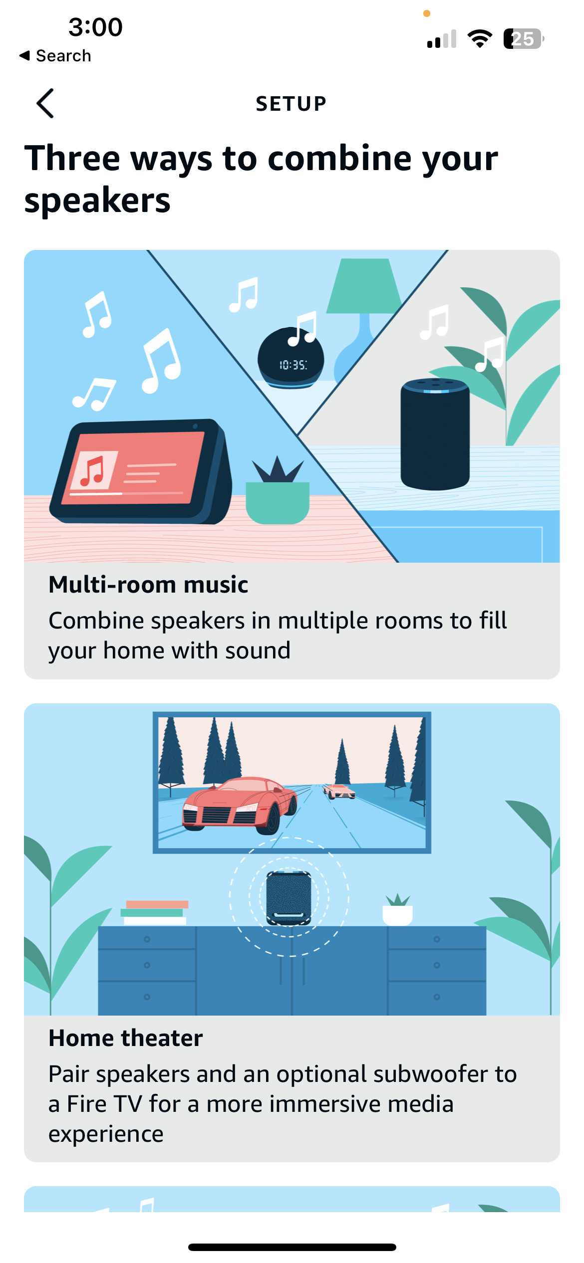 Choose Multi-room music to create a synchronized audio group with Alexa speakers.