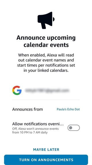 Customizing Alexa's announcement settings for calendar events