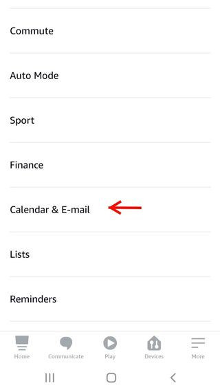 Accessing Calendar and Email settings in the Alexa app