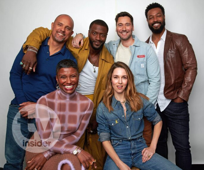 Ben Watkins, Aldis Hodge, Ryan Eggold, Isaiah Mustafa, Samantha Walkes, and Alona Tal at NYCC 2024 discussing 'Cross'