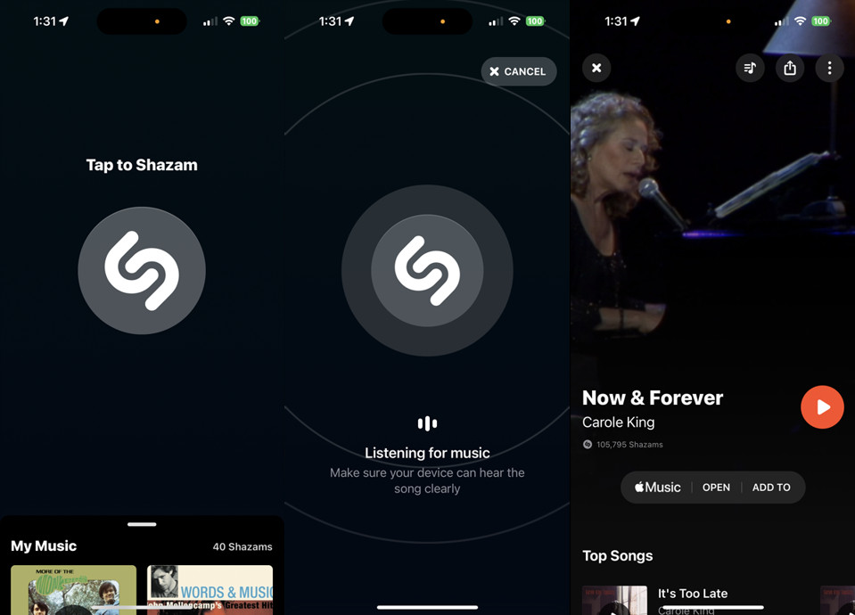 Shazam identifies the song